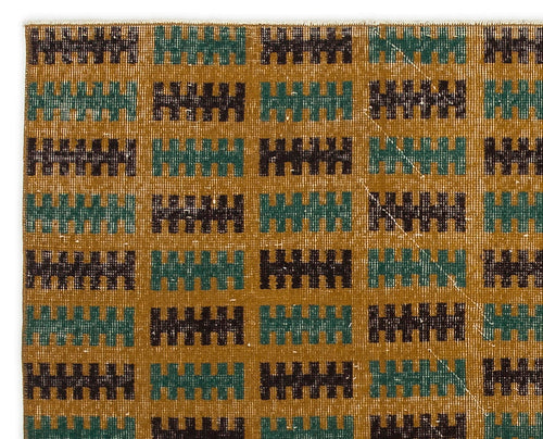 Atina Sarı Eskitme Yün El Dokuma Halısı 113 x 142 Apex Unique