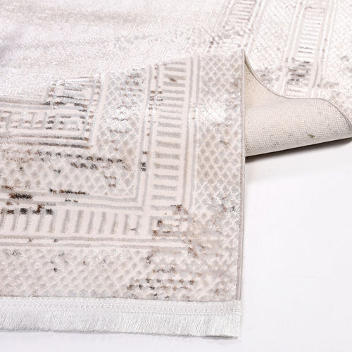 Mariam Krem Çerçeveli Polyester Makine Halısı Crea