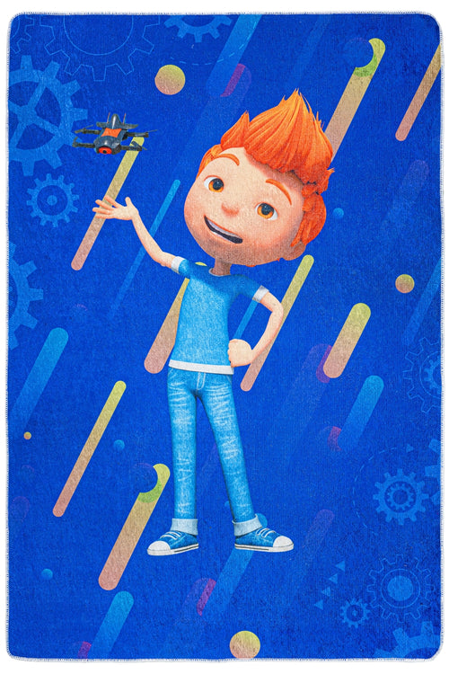 TRT Çocuk Aslan Çizgi Film Karakteri Mavi-Turuncu Dijital Baskı Çocuk Halısı