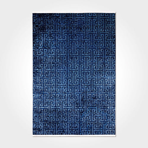 Eliana Mavi Geometrik Polyester Şönil ve Pamuk Dijital Baskı Halı Crea