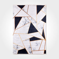 Remi Beyaz Geometrik Polyester Şönil ve Pamuk Dijital Baskı Halı Crea