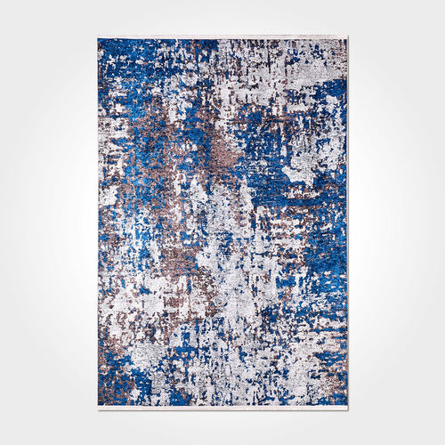 Audrey Mavi Modern Polyester Şönil ve Pamuk Dijital Baskı Halı Crea