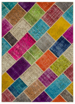Iskece Bej Patchwork Yün El Dokuma Halısı 160 x 230 Apex Unique