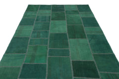 Teselya Yeşil Patchwork Yün El Dokuma Halısı 193 x 302 Apex Unique