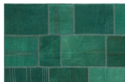 Teselya Yeşil Patchwork Yün El Dokuma Halısı 193 x 302 Apex Unique