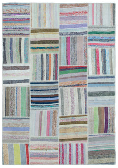 Teselya Bej Çizgili Yün El Dokuma Halısı 160 x 230 Apex Unique