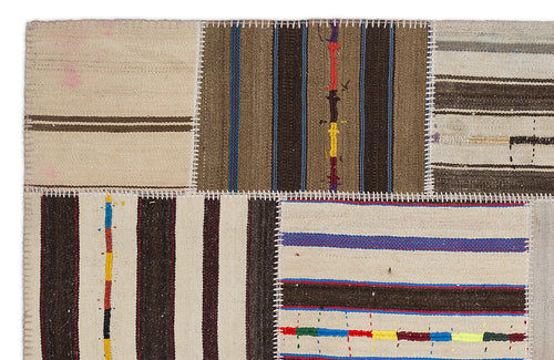 Teselya Bej Çizgili Yün El Dokuma Halısı 160 x 230 Apex Unique