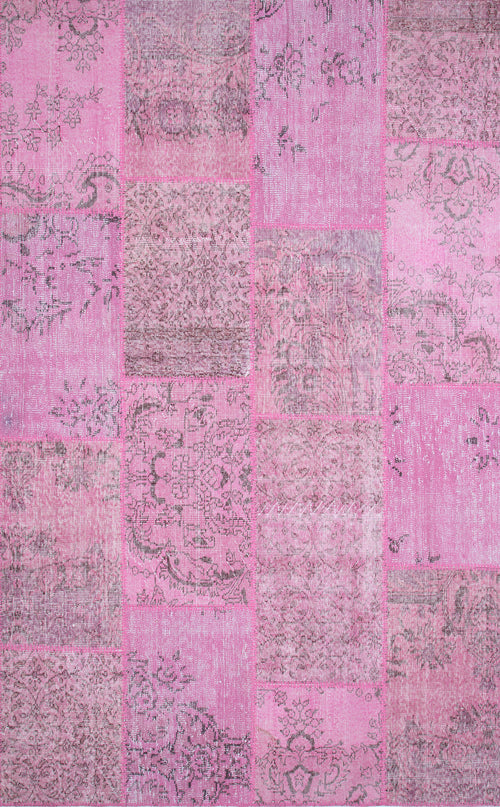 Volkermarkt Pembe Patchwork Yün El Dokuma Halısı 120 x 180 Eko