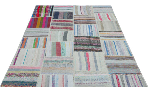 Teselya Bej Çizgili Yün El Dokuma Halısı 160 x 221 Apex Unique