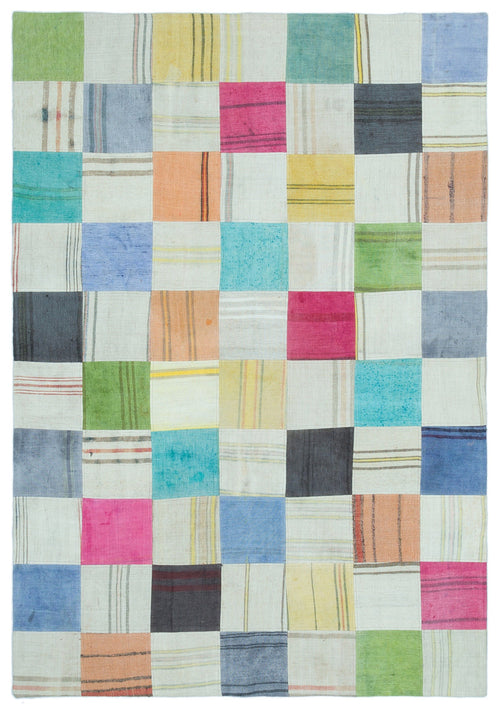 Teselya Bej Patchwork Yün El Dokuma Halısı 158 x 227 Apex Unique