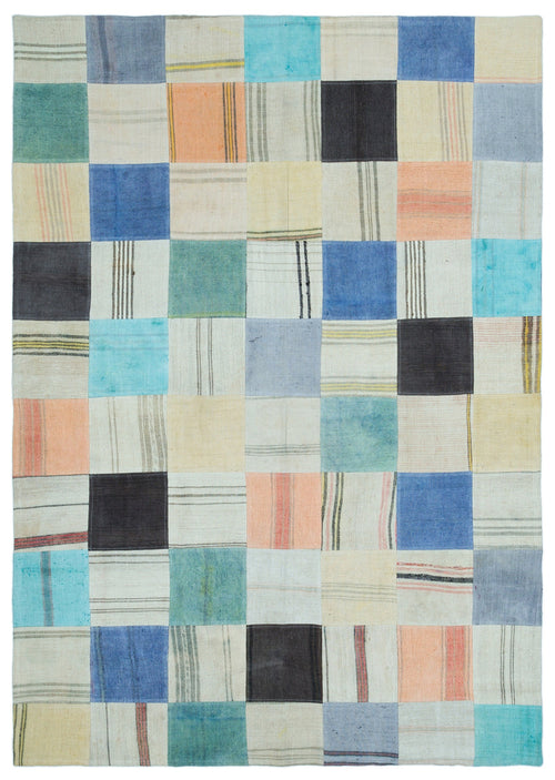Teselya Bej Patchwork Yün El Dokuma Halısı 165 x 235 Apex Unique