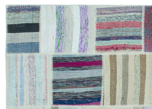 Teselya Bej Çizgili Yün El Dokuma Halısı 160 x 222 Apex Unique
