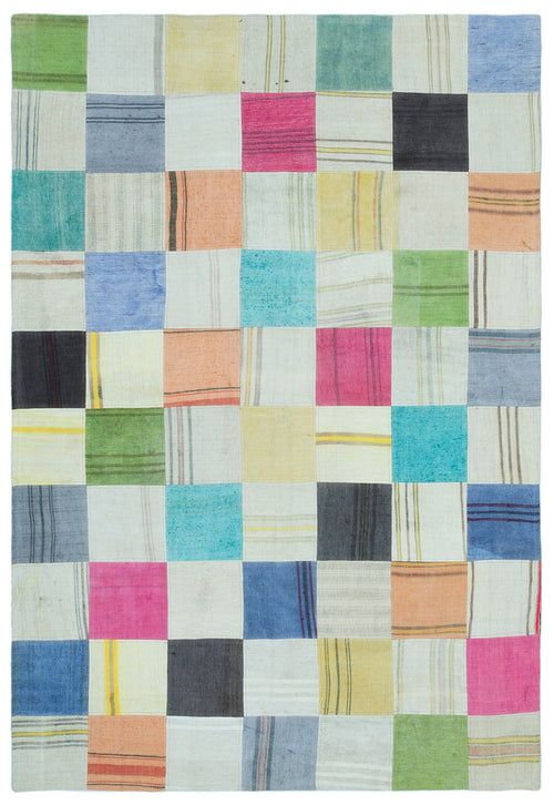 Teselya Bej Patchwork Yün El Dokuma Halısı 156 x 230 Apex Unique