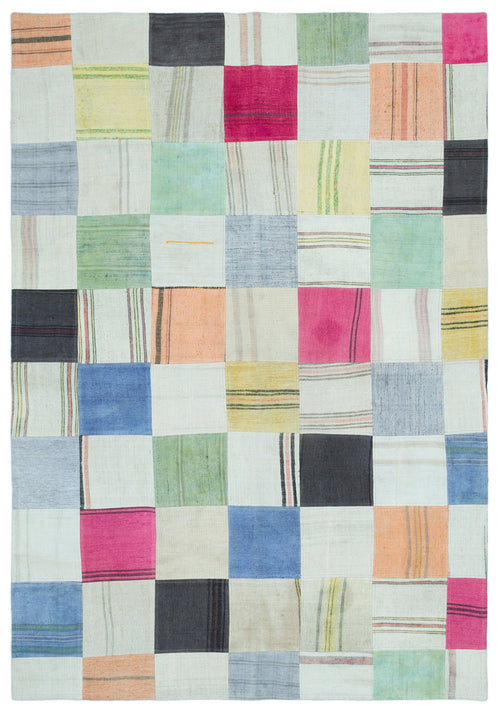 Teselya Bej Patchwork Yün El Dokuma Halısı 157 x 228 Apex Unique