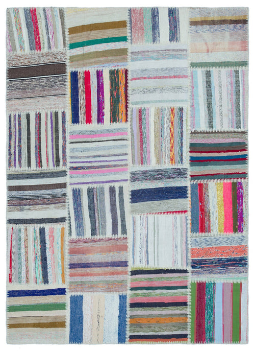 Teselya Bej Çizgili Yün El Dokuma Halısı 160 x 223 Apex Unique