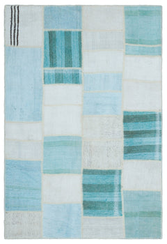 Teselya Mavi Patchwork Yün El Dokuma Halısı 156 x 228 Apex Unique