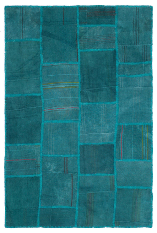 Teselya Turkuaz Patchwork Yün El Dokuma Halısı 150 x 225 Apex Unique