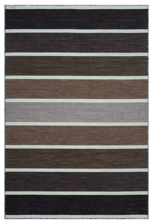 Girit Bej Çizgili Yün El Dokuma Halısı 122 x 180 Apex Unique