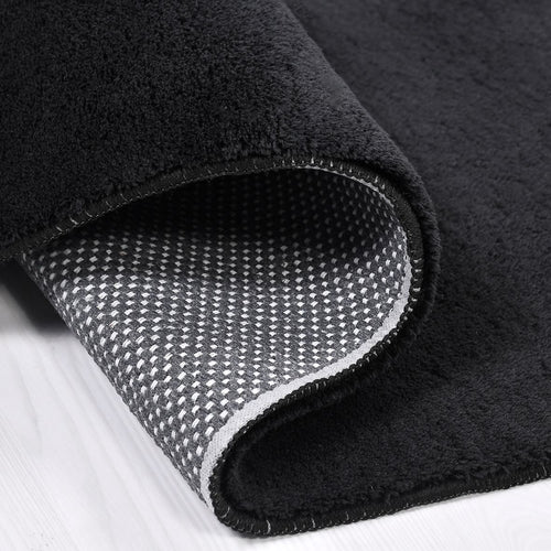 Lylah Siyah Düz Polyester Şönil Pamuk Makine Halısı Crea