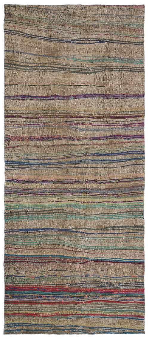Girit Bej Çizgili Yün El Dokuma Halısı 143 x 340 Apex Unique