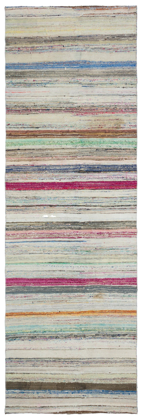 Girit Bej Çizgili Yün El Dokuma Halısı 124 x 376 Apex Unique