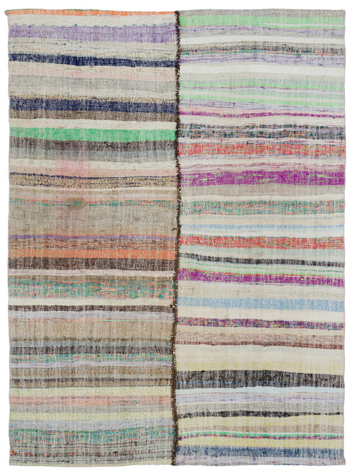 Girit Bej Çizgili Yün El Dokuma Halısı 181 x 248 Apex Unique