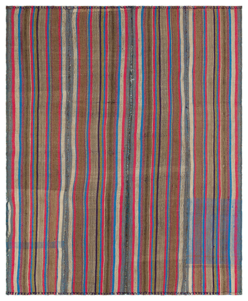 Girit Bej Çizgili Yün El Dokuma Halısı 182 x 232 Apex Unique