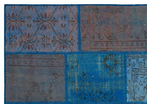 Iskece Mavi Eskitme Yün El Dokuma Halısı 162 x 232 Apex Unique
