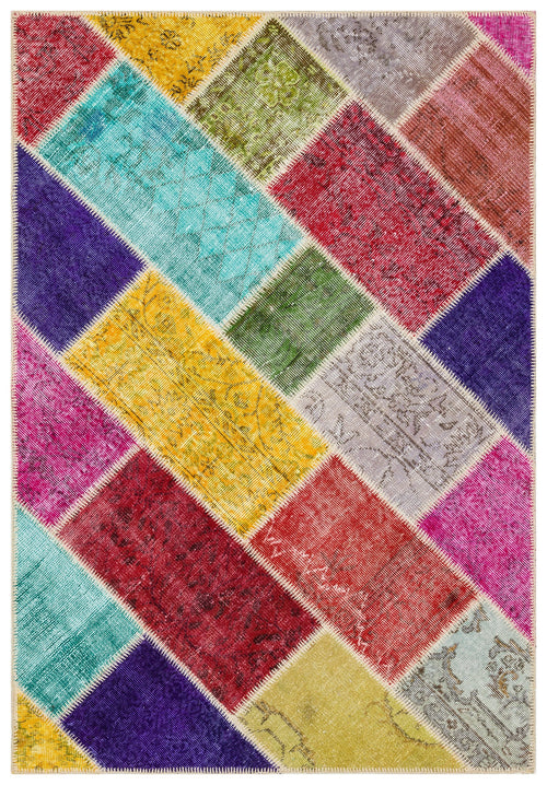 Iskece Bej Patchwork Yün El Dokuma Halısı 125 x 181 Apex Unique