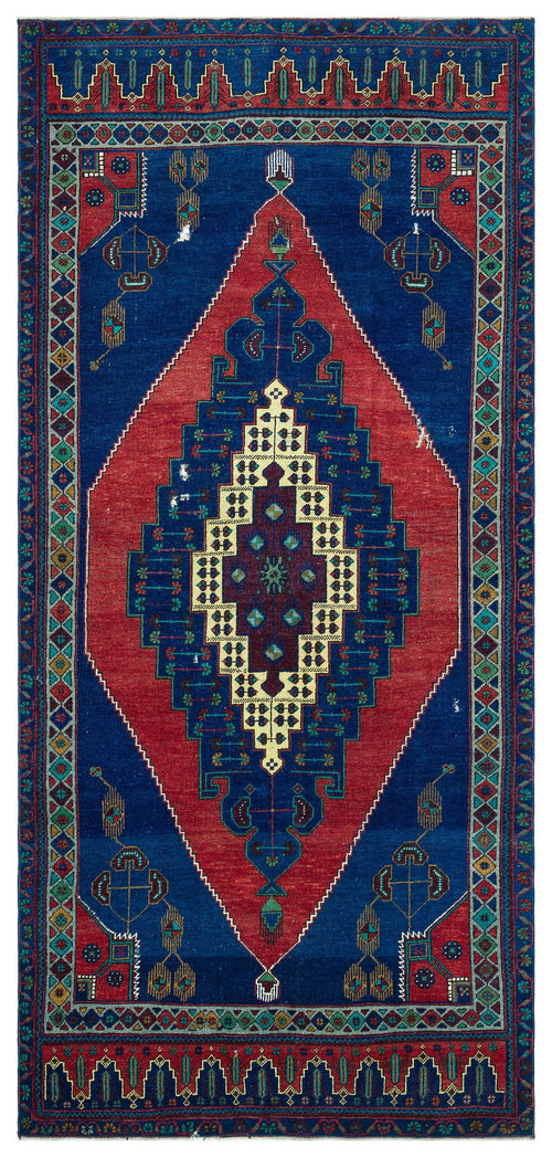 Kavala Mavi Klasik Yün El Dokuma Halısı 138 x 302 Apex Unique