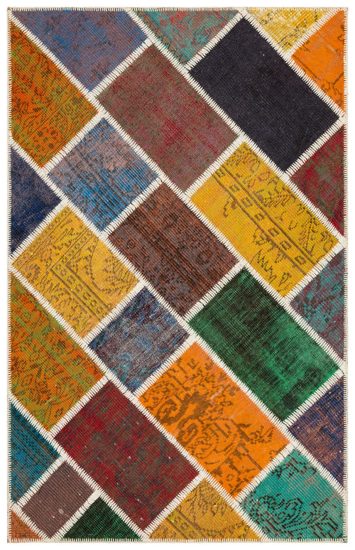 Iskece Bej Patchwork Yün El Dokuma Halısı 122 x 186 Apex Unique