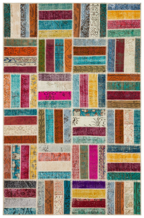 Iskece Bej Patchwork Yün El Dokuma Halısı 162 x 245 Apex Unique