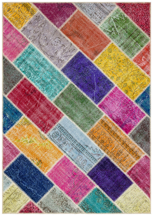 Iskece Bej Patchwork Yün El Dokuma Halısı 162 x 228 Apex Unique