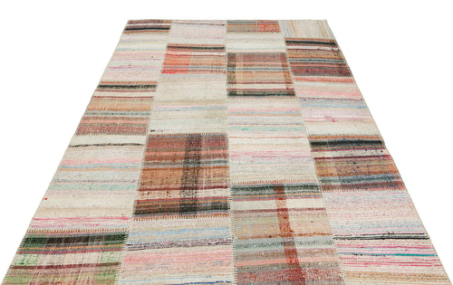 Teselya Bej Çizgili Yün El Dokuma Halısı 160 x 223 Apex Unique