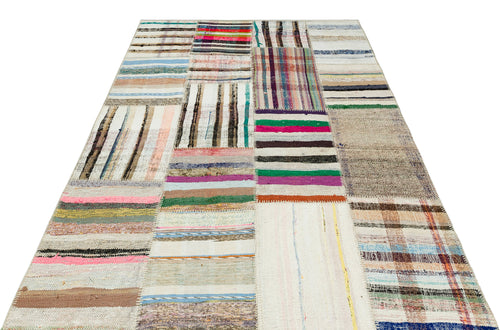 Teselya Bej Çizgili Yün El Dokuma Halısı 159 x 230 Apex Unique