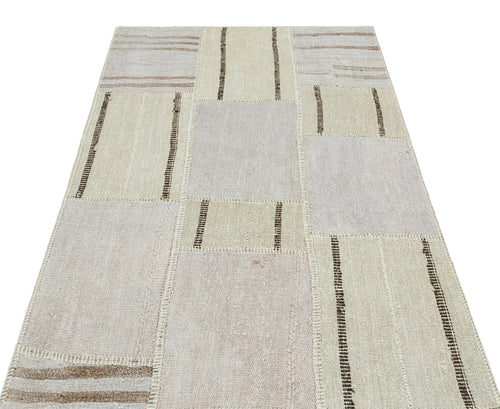 Teselya Bej Patchwork Yün El Dokuma Halısı 118 x 175 Apex Unique