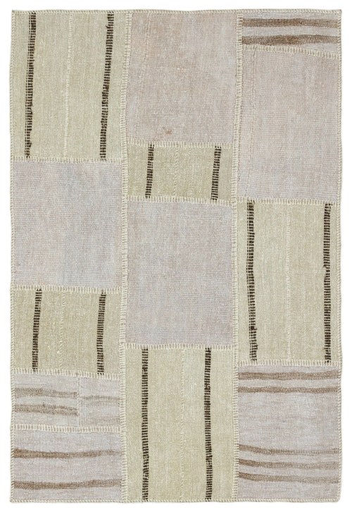 Teselya Bej Patchwork Yün El Dokuma Halısı 118 x 175 Apex Unique