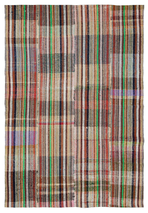 Girit Bej Çizgili Yün El Dokuma Halısı 196 x 282 Apex Unique