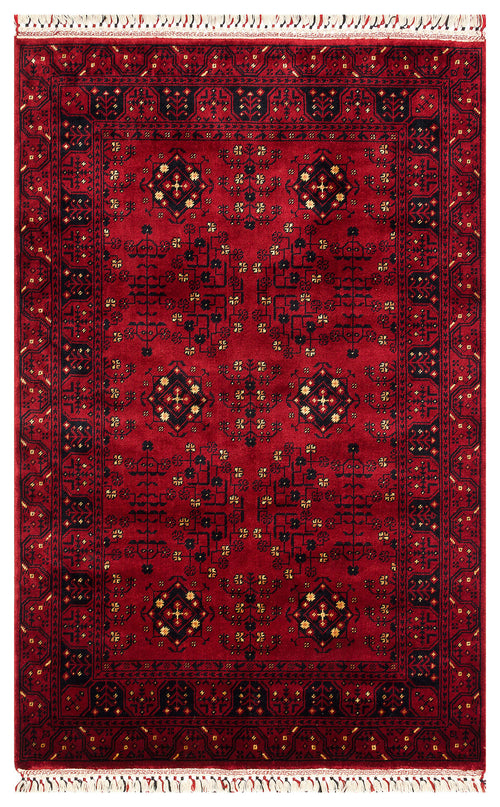 Brunn Kırmızı Klasik Afgan / Yağcıbedir Desenli El Emeği ile Özel Tezgahlarda Üretilen Viskon El Dokuma Halı Eko