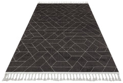 Rabat Siyah Geometrik Etnik Desenlere Sahip Hav Toz Vermez Yumuşak Dokulu Modern Halı Eko
