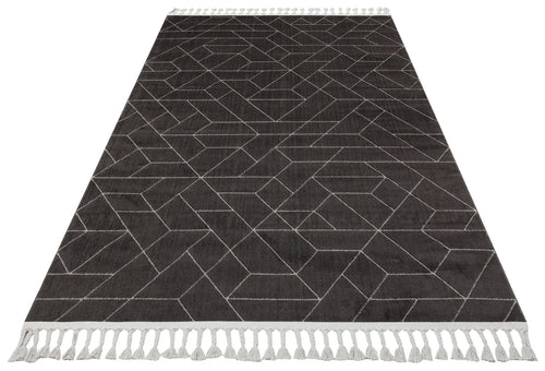 Rabat Siyah Geometrik Etnik Desenlere Sahip Hav Toz Vermez Yumuşak Dokulu Modern Halı Eko