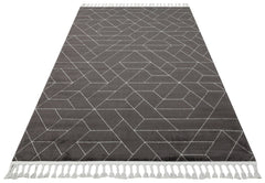Rabat Siyah Geometrik Etnik Desenlere Sahip Hav Toz Vermez Yumuşak Dokulu Modern Halı Eko