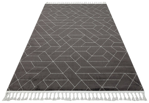 Rabat Siyah Geometrik Etnik Desenlere Sahip Hav Toz Vermez Yumuşak Dokulu Modern Halı Eko