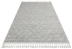 Safi Gri Geometrik Etnik Desenlere Sahip Hav Toz Vermez Yumuşak Dokulu Modern Halı Eko