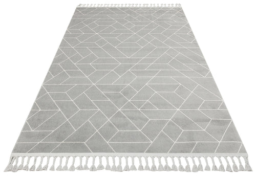 Safi Gri Geometrik Etnik Desenlere Sahip Hav Toz Vermez Yumuşak Dokulu Modern Halı Eko