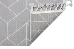 Safi Gri Geometrik Etnik Desenlere Sahip Hav Toz Vermez Yumuşak Dokulu Modern Halı Eko