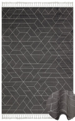 Rabat Siyah Geometrik Etnik Desenlere Sahip Hav Toz Vermez Yumuşak Dokulu Modern Halı Eko