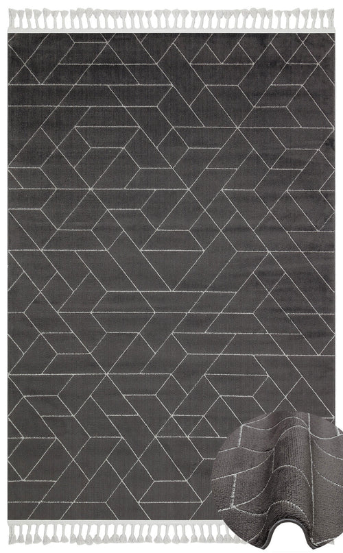 Rabat Siyah Geometrik Etnik Desenlere Sahip Hav Toz Vermez Yumuşak Dokulu Modern Halı Eko