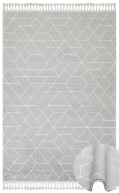 Safi Gri Geometrik Etnik Desenlere Sahip Hav Toz Vermez Yumuşak Dokulu Modern Halı Eko