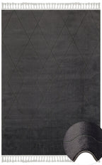 Pieta Siyah Geometrik Etnik Desenlere Sahip Hav Toz Vermez Yumuşak Dokulu Modern Halı Eko